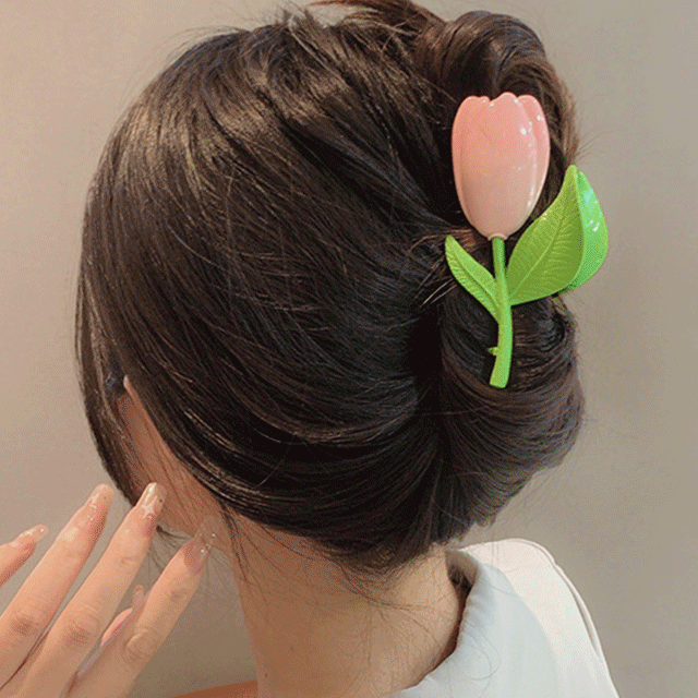 (당일출고) 말랑샵 귀엽고 깜찍한 핑크 튤립 헤어 집게핀 친구선물 생일선물 감성템