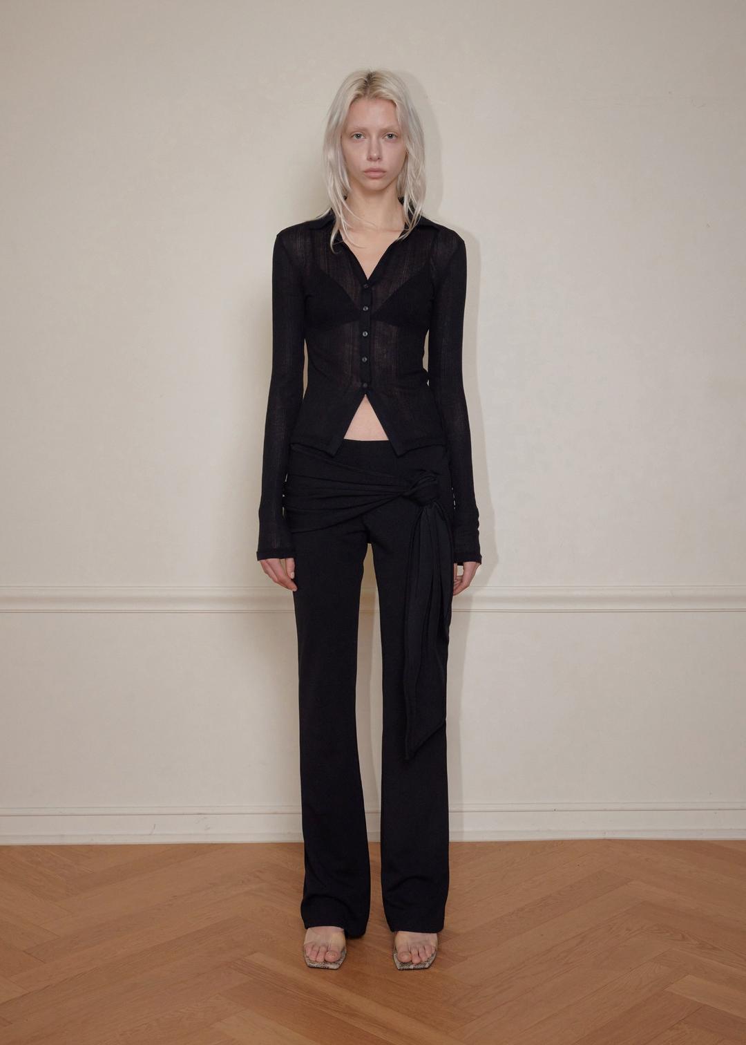 TENCEL COLLAR SHIRT, BLACK