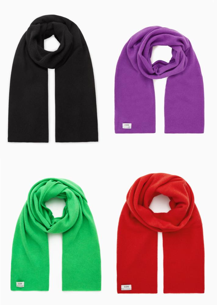 코스 퓨어 캐시미어 스카프 4가지 색상 - 블랙, 퍼플, 브라이트 그린, 레드