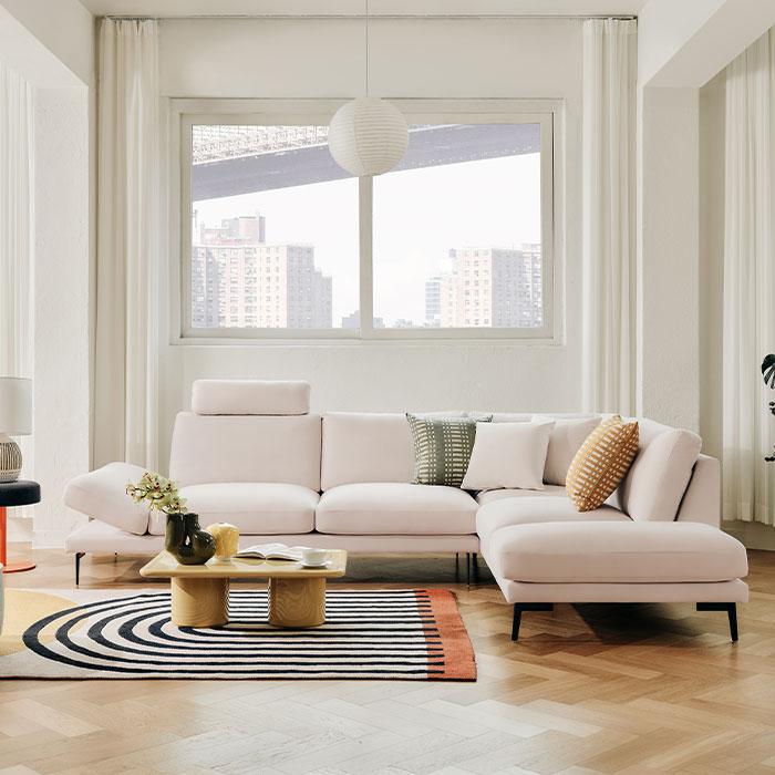 로프트 4인 오픈코너형 리브 패브릭 소파