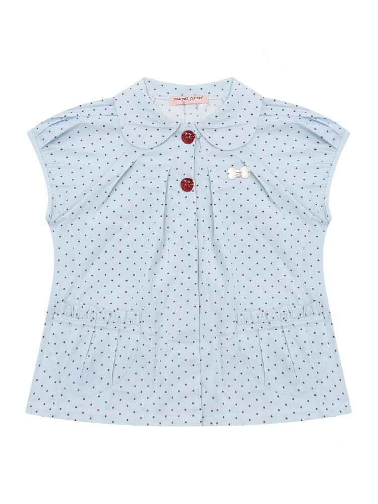 Polka Dot Retro Doll Collar Short Sleeve Shirt Light Blue【s0000016159】