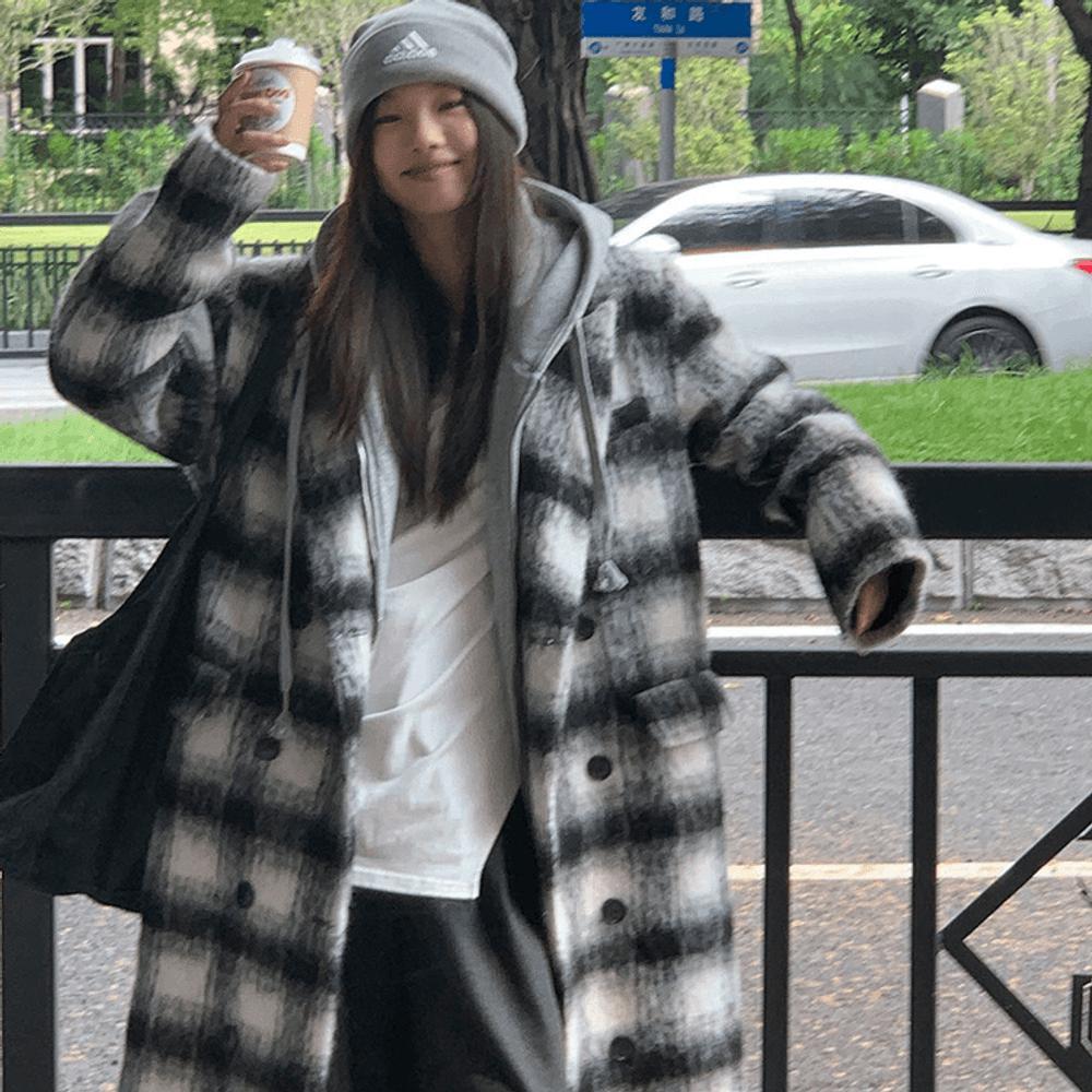 오버핏체크코트 맥시롱코트 여자겨울코트