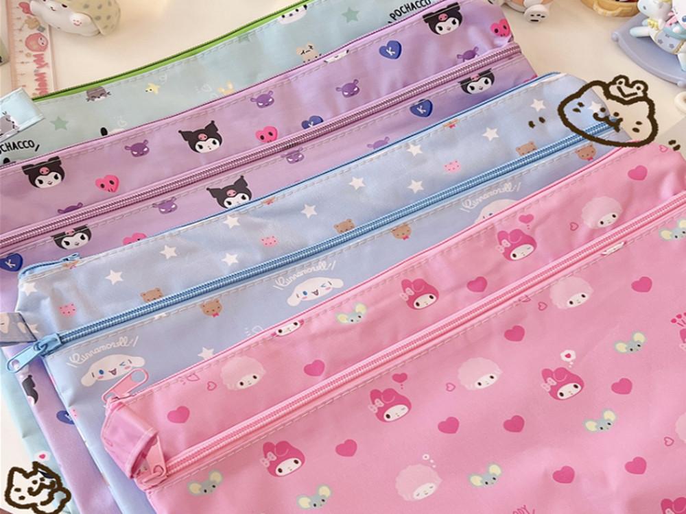 A4 산리오 2단 지퍼형 파우치 방수 옥스포드 에코 소품 장식 여행용 짐싸기 테블릿 PC