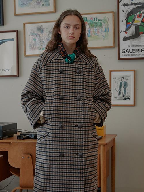 [오연서,윤승아,보라끌레르 착용]Merry Double-breasted Wool Coat_Check Brown