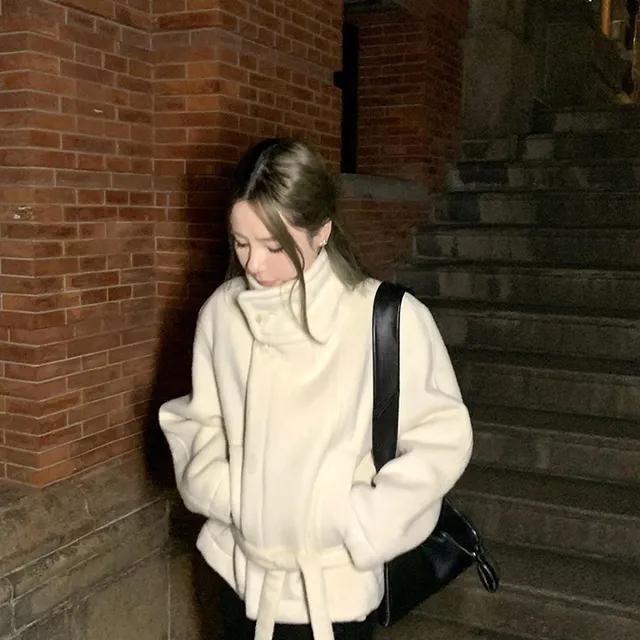 럽hlpz [백화점퀄리티 도톰 따뜻] 고퀄 하이넥 허리끈 숏 코트