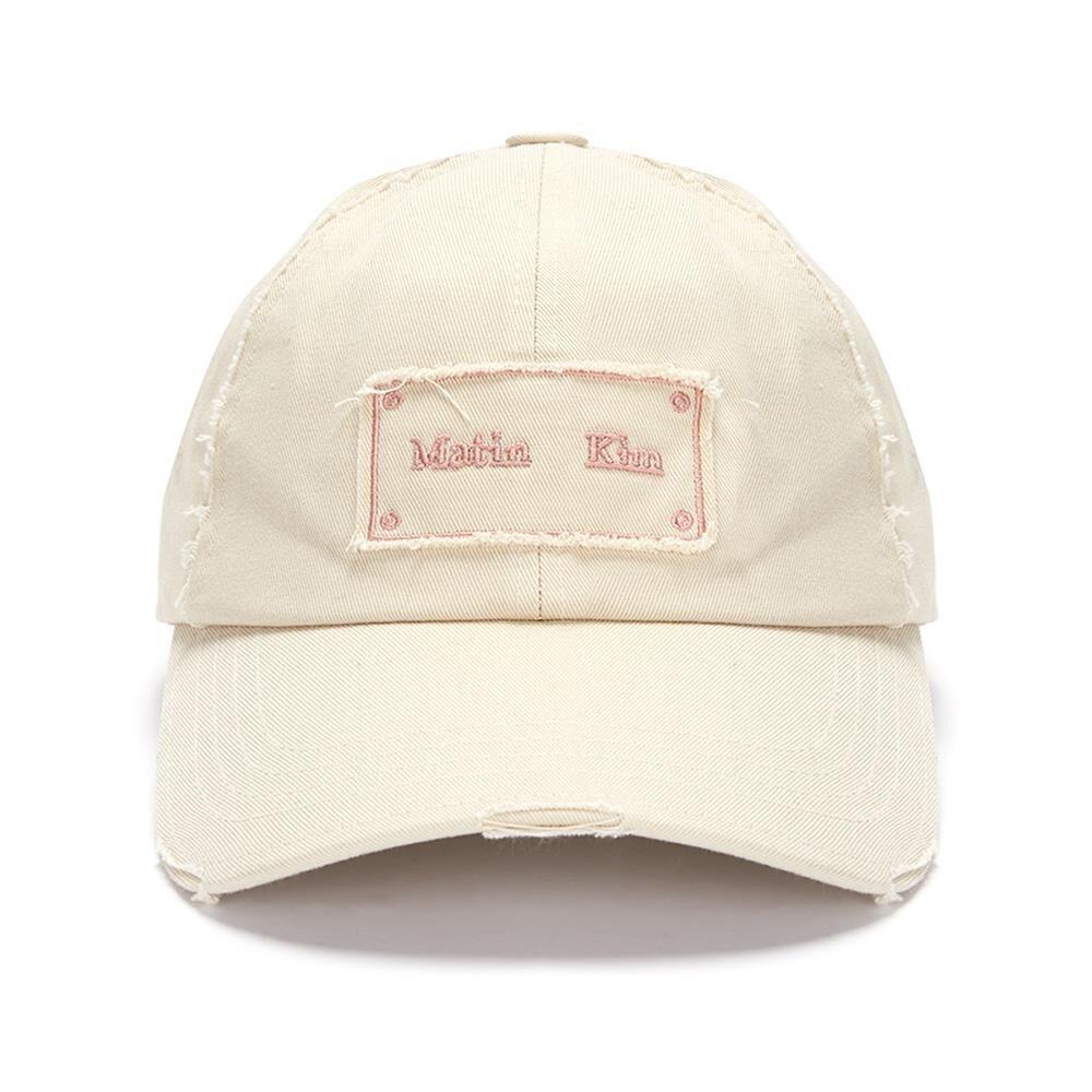 SQUARE LOGO CUTOUT BALL CAP IN LIGHT BEIGE