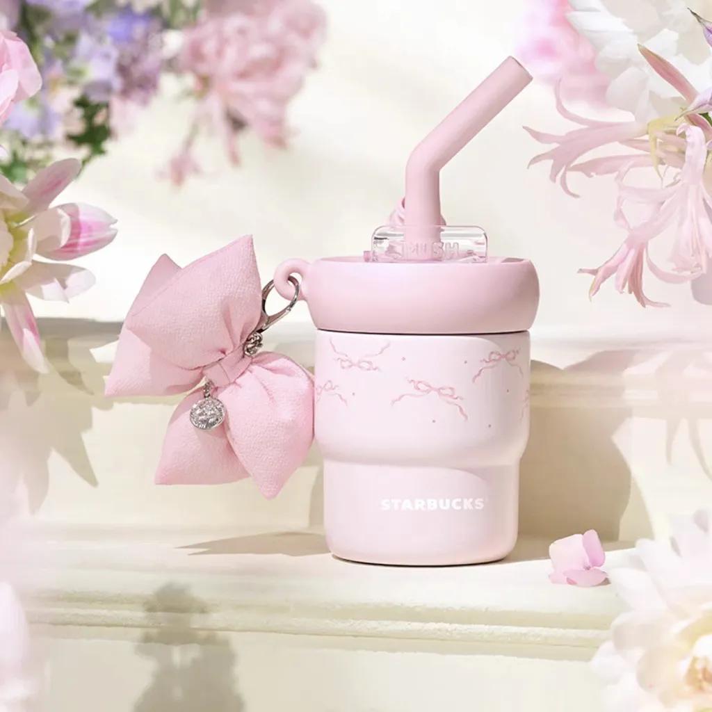 스타벅스 중국 2025 썸머MD 플라워가든 시리즈 리본 키링 빨대텀블러 스텐컵 445ml
