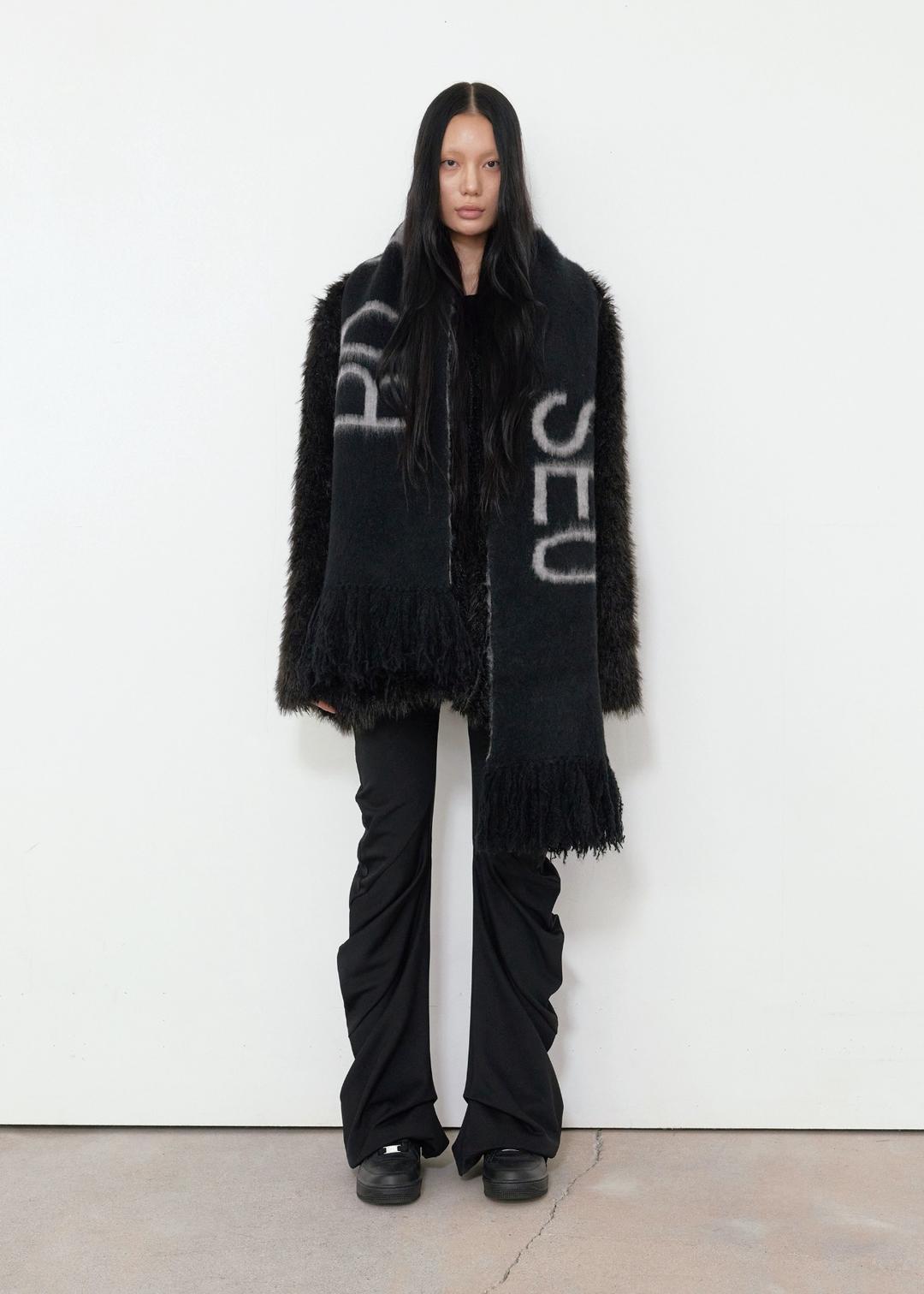 FRINGED LOGO KNIT MUFFLER, BLACK&GRAY