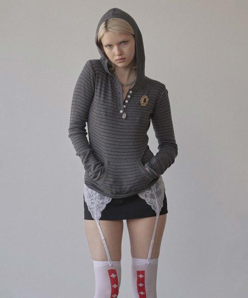 Knitted Stripe Hoodie Charcoal/Black