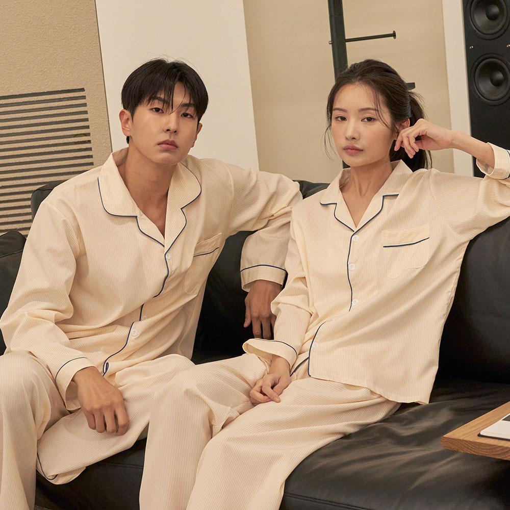 도씨 커플잠옷 홈웨어 파자마 실크핏 클린 카라 세트