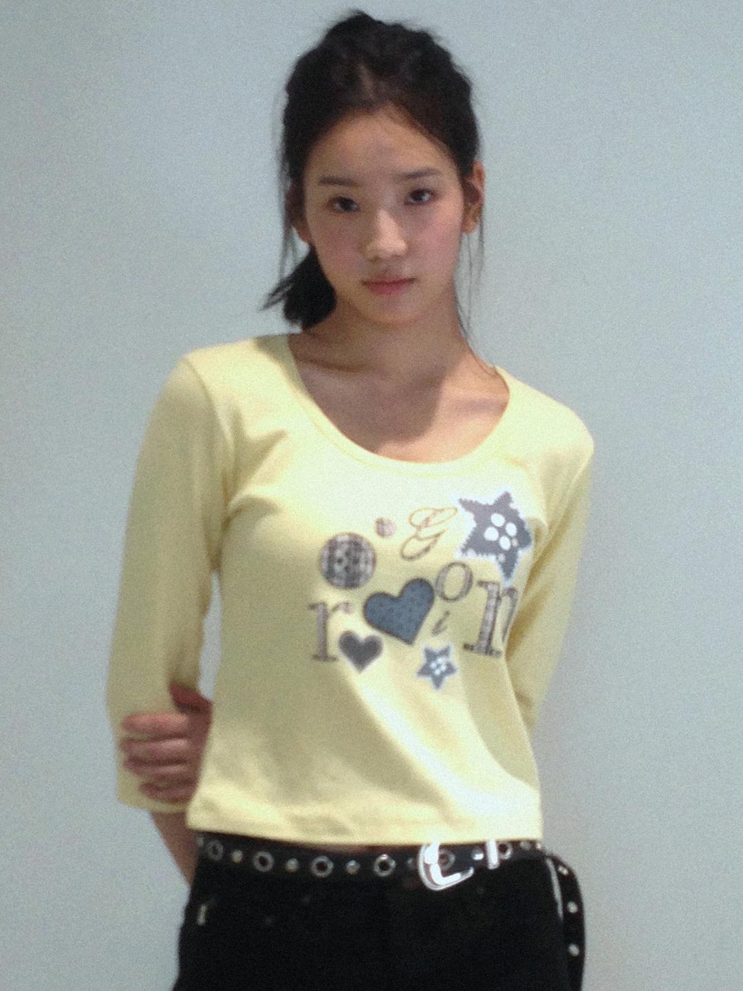 Mixed Motif Printed RnR Long Sleeve Lemon