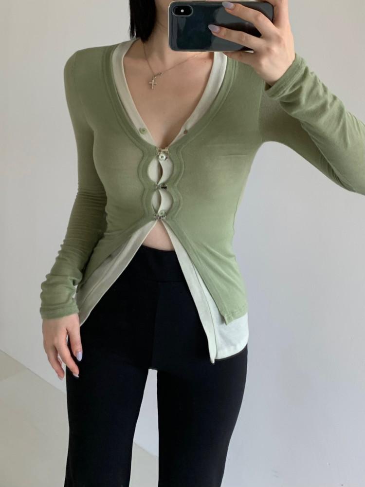 텐셀 이중 후크 가디건 2 colors 핑크 그린