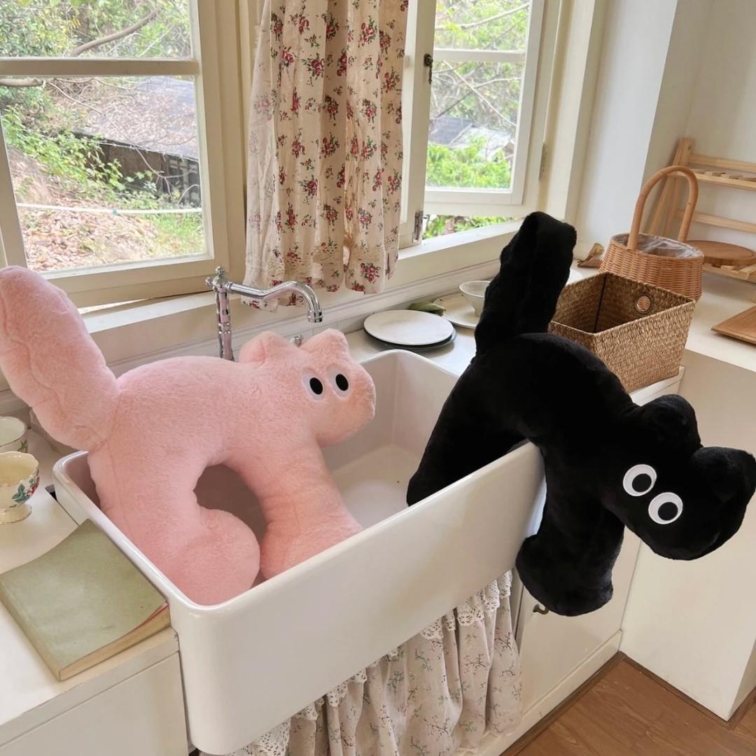 INS 귀여운 고양이 수면 투척 베개, U자형 목 베개, 여행 베개, 자동차 머리 목 휴식 쿠션, 부드러운 박제 홈 장식