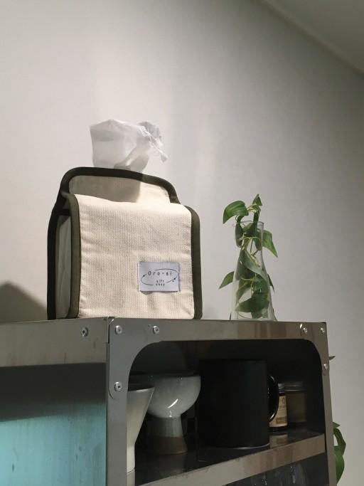 바이어스 티슈케이스 아이보리카키 (정사각)