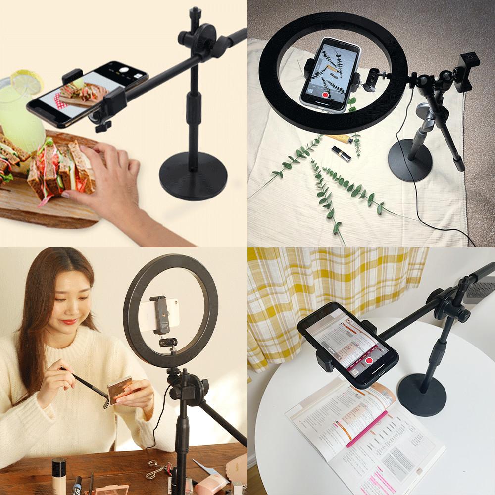 New 스마트폰 수직 촬영 거치대 삼각대 스탠드 항공샷 수평 탑뷰 만능샷 침대 탁상용 침대