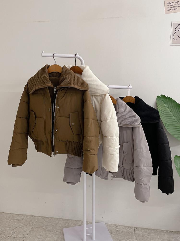 [2사이즈] 로니덤 하이넥 니트 카라 웰론 숏 패딩 점퍼(4color)