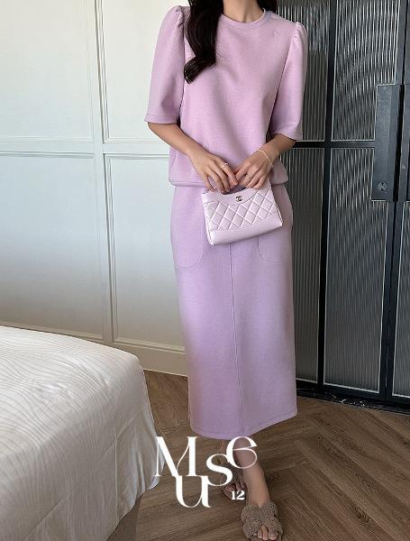 [Muse12]퍼프 자수 스커트 밴딩 세트