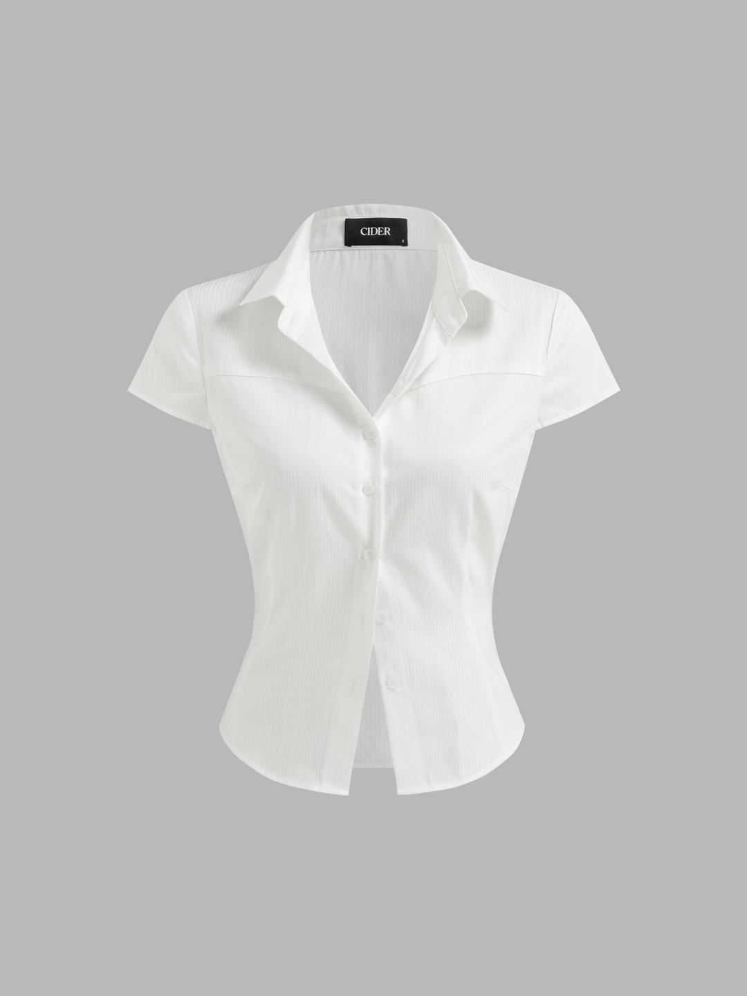 Cotton-blend Polo Neck Stripe Short Sleeve Shirt