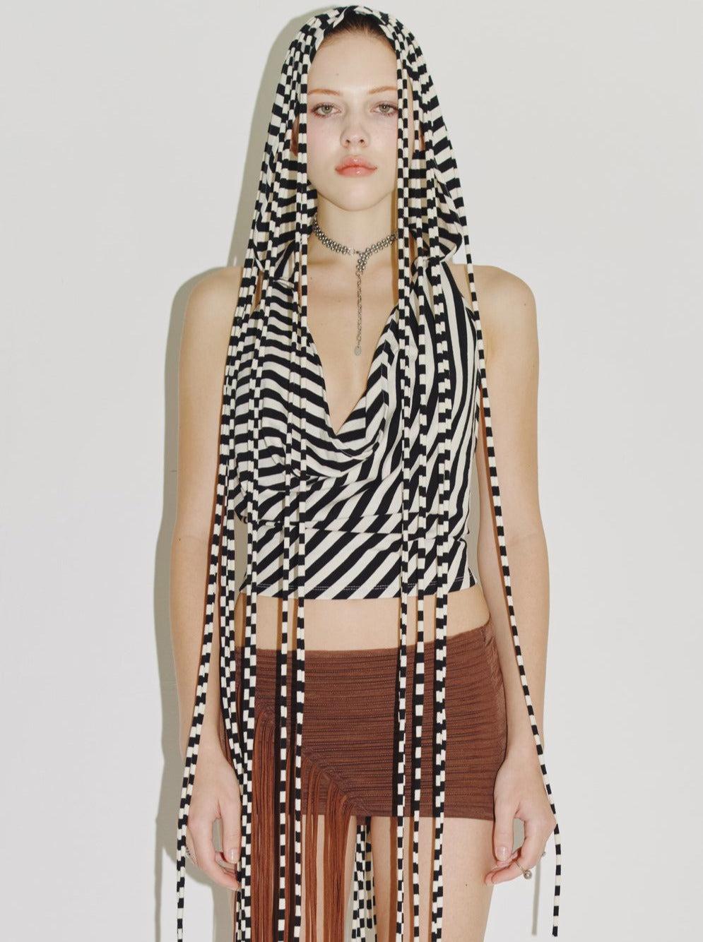 PARACHUTE HOOD HALTER BLACK/WHITE - One size