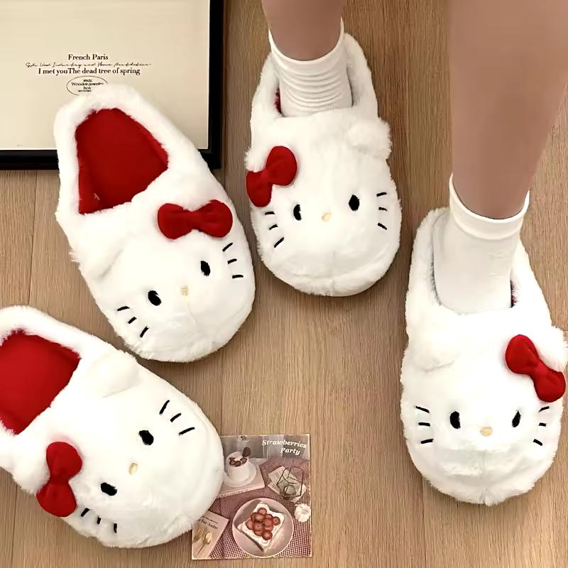 산리오 봉제 슬리퍼, 헬로 키티, 귀여운 학생, 가을, 겨울 침실, 부드러운 패딩 봉제 침실, 성인 신발, 여아 크리스마스
