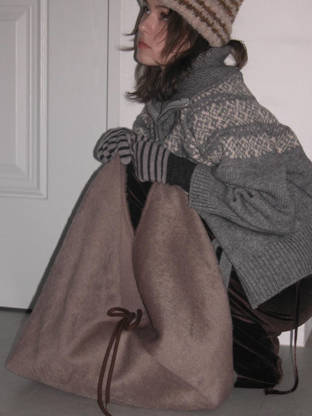 Jeanne  Angora Fur Shoulder Bag_Melange Brown