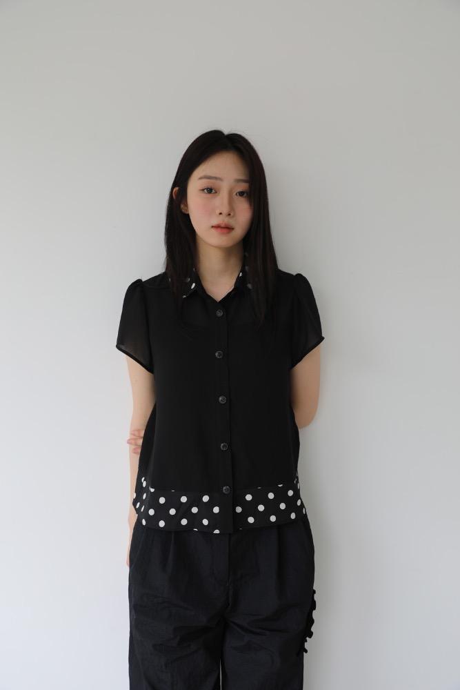DOT COLLAR SHEER BLOUSE (BLACK)