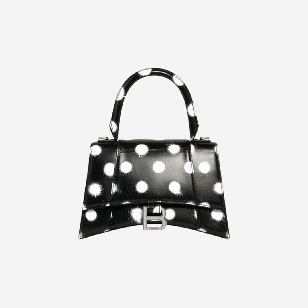 Balenciaga Hourglass Small Handbag Sprayed Polka Dots Printed Box Black