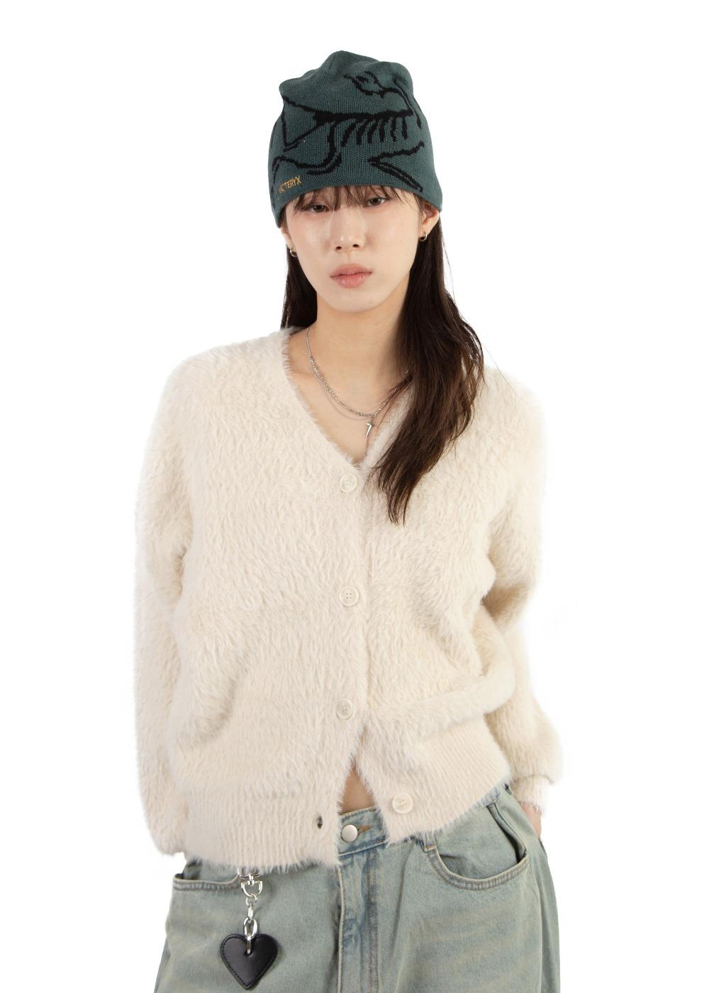 HAIRY FUR BUTTON CARDIGAN