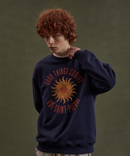 아모우(AMOU)  60s vintage sunrise sweat shirts navy - 사이즈 & 후기 | 무신사