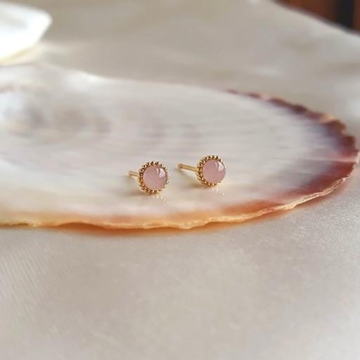 유리공예🍓딸기우유빛 도토리귀걸이