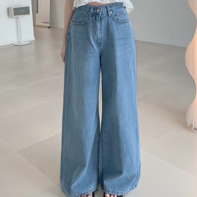 청 피그먼트 A 와이드데님