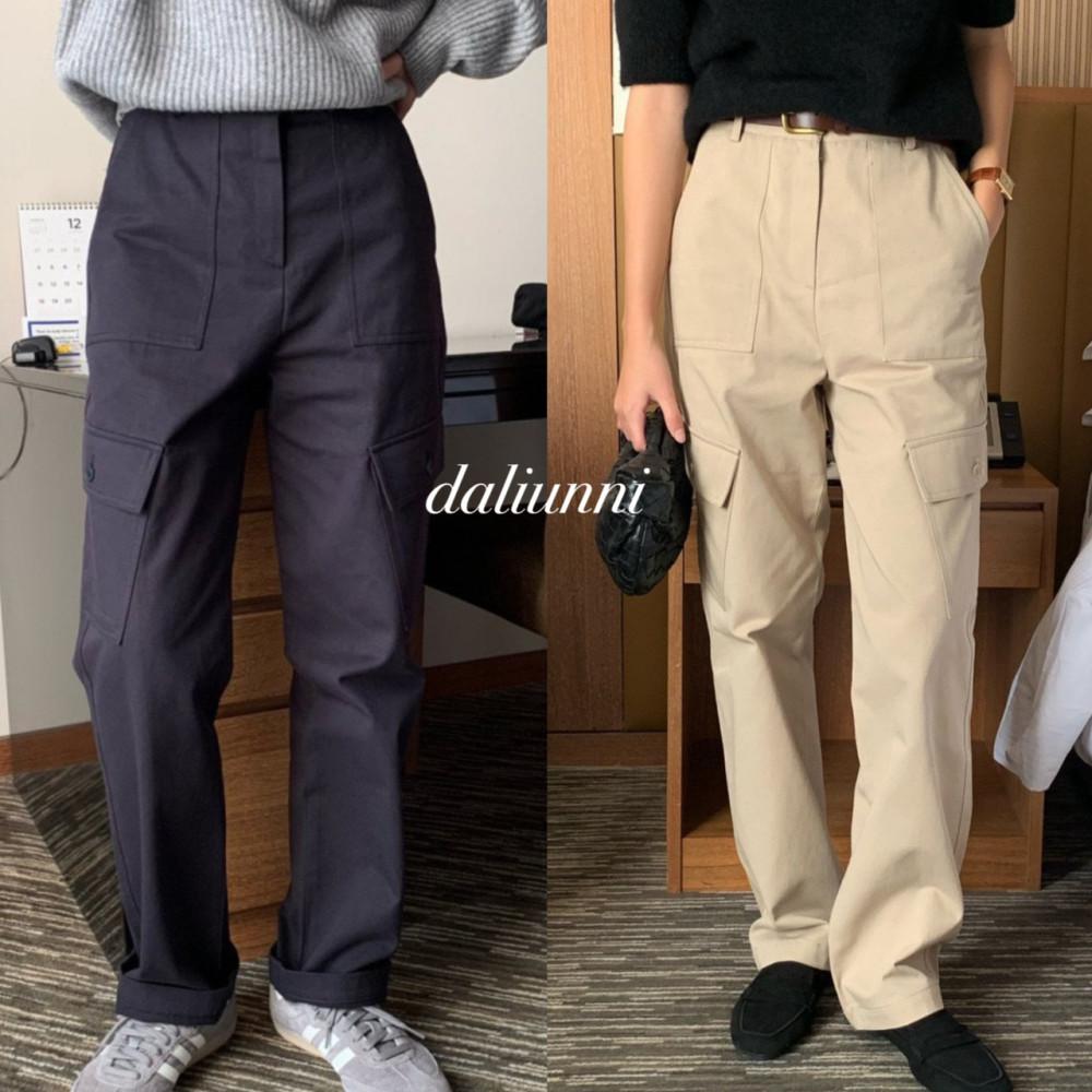 일부당일 모아니 아이비 베이커 팬츠 코튼 카고 하이웨스트 일자핏 슬랙스  / 달리언니