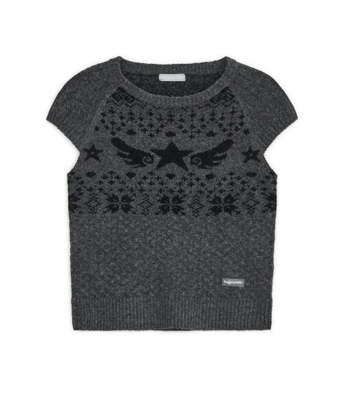 스타 윙 니트 탑 (차콜)