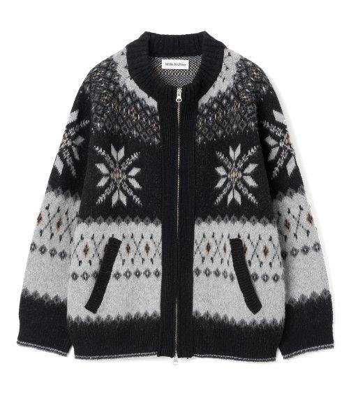 스노우 자카드 니트 집업 [그레이]