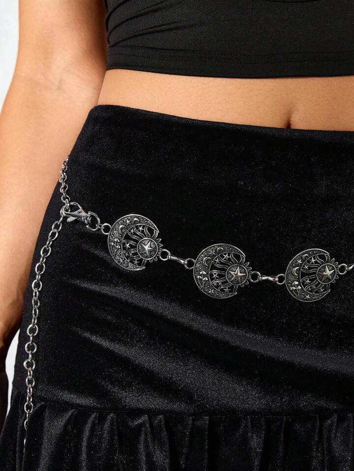 Goth Fashionable Double Layered Star & Moon Women's Pants Chain & Waist Chain
