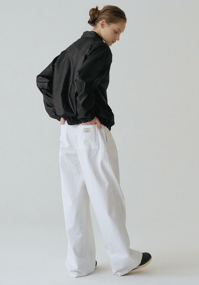 Label two pintuck wide cotton pants (White)