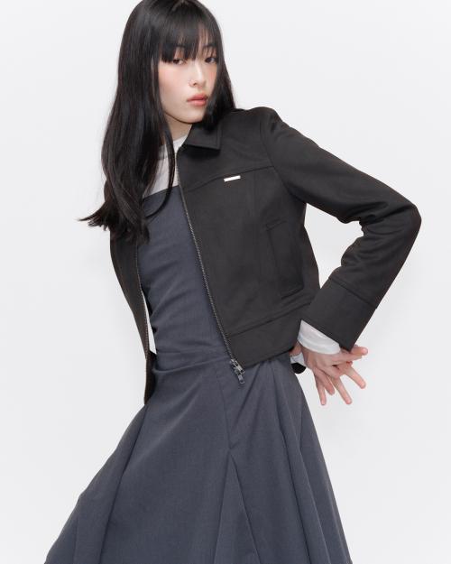 Suede zip-up jacket BLACK