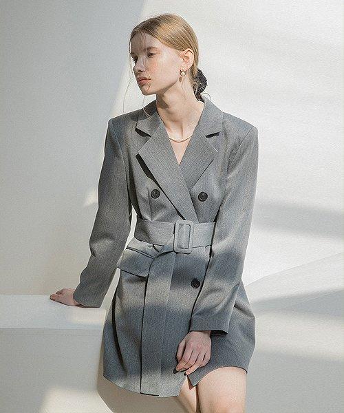 블랙 자켓 벨트 드레스 (챠콜)