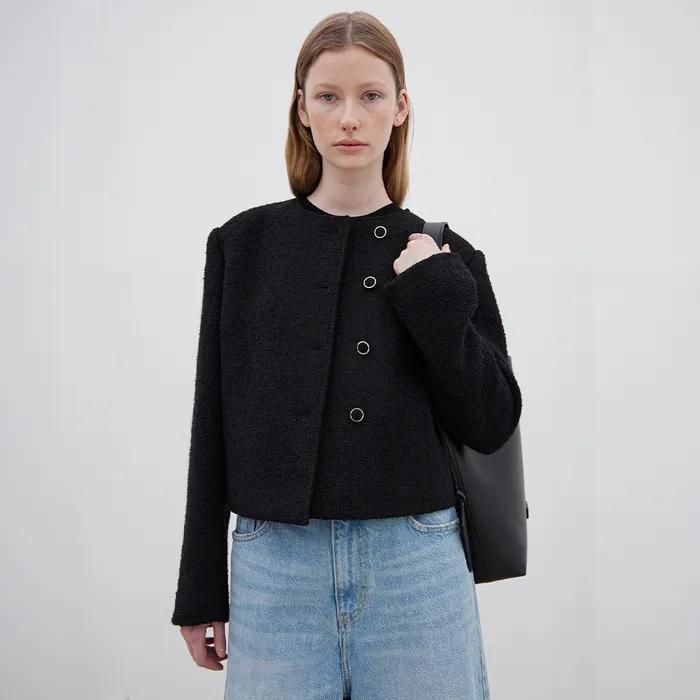 Classic Tweed Wool Jacket - Black