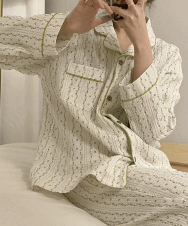 [무료배송]남녀공용 / 포레스트 긴팔 커플 잠옷 파자마 홈웨어 상하의 세트