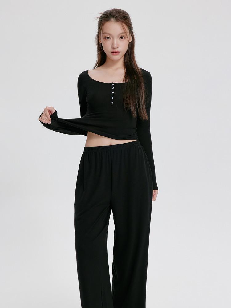 로페 골지 긴팔 탑 + 팬츠 SET