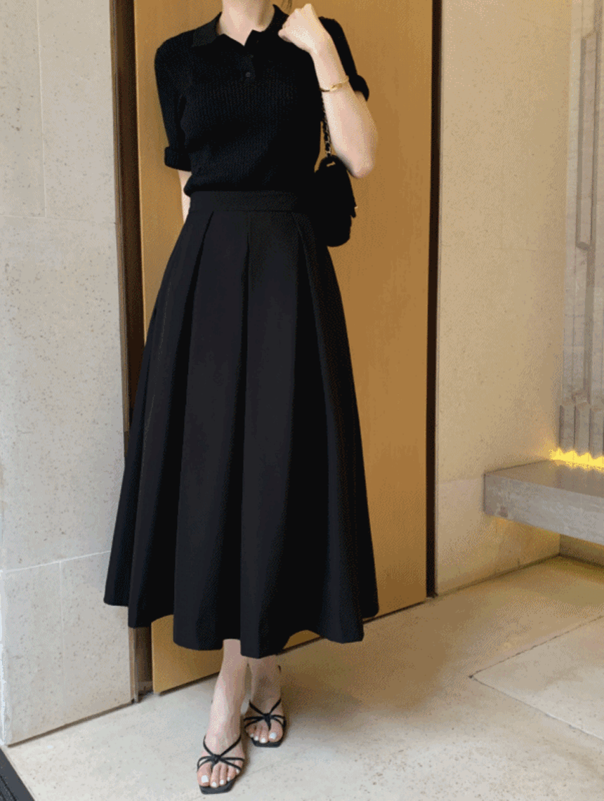 루아스 플레어 롱 주름 스커트