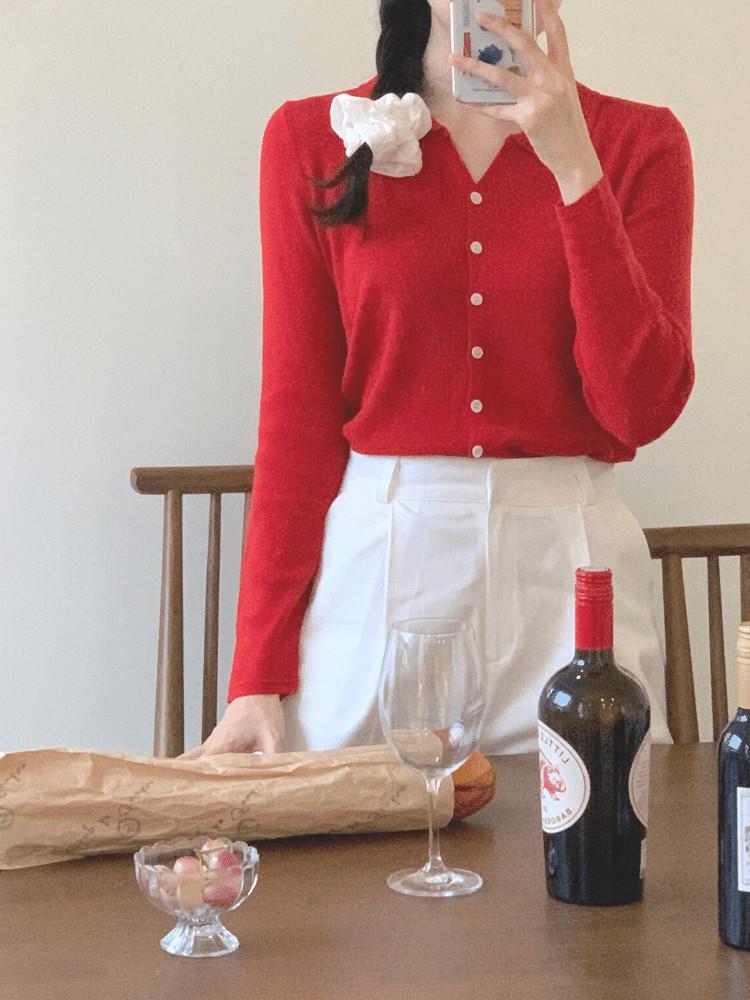 칠리 레드 니트 가디건