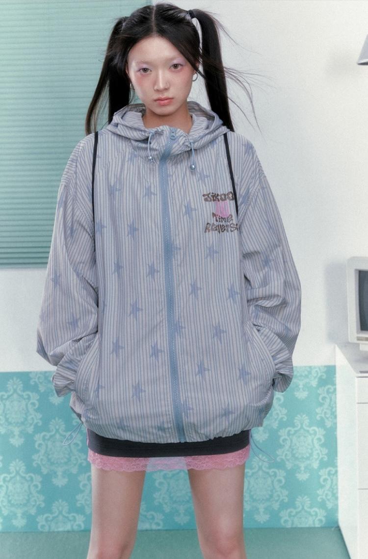 JIKOO Star Striped Windbreaker Jacket