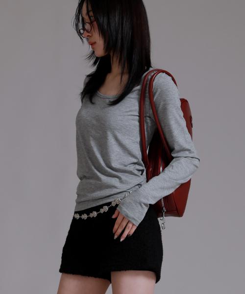 U 라운드 베이직 롱 슬리브 티셔츠_멜란지