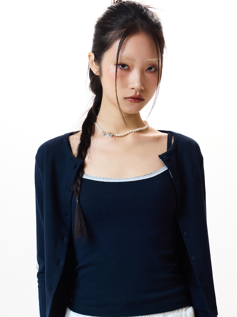 LVTR FRILL CARDIGAN SLEEVELESS SET(NAVY)