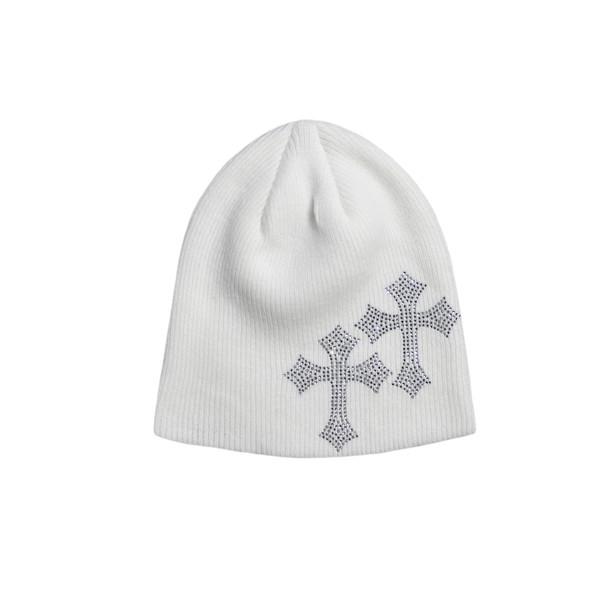 CROSS CRYSTAL BEANIE (White)