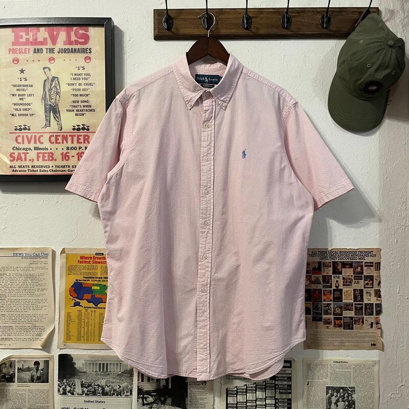(105) Polo Ralph Lauren Pink Classic Fit Short Sleeve Seersucker BD Shirt (Mpst.943)