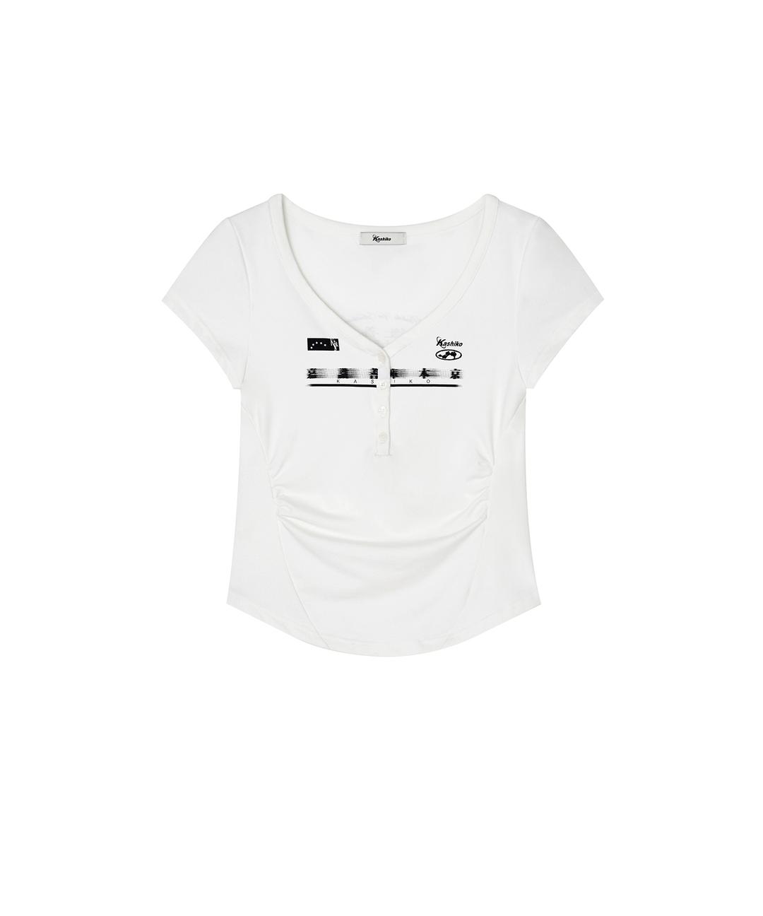 (6/27 Pre -Order) Zen Button Henley Neck Top White