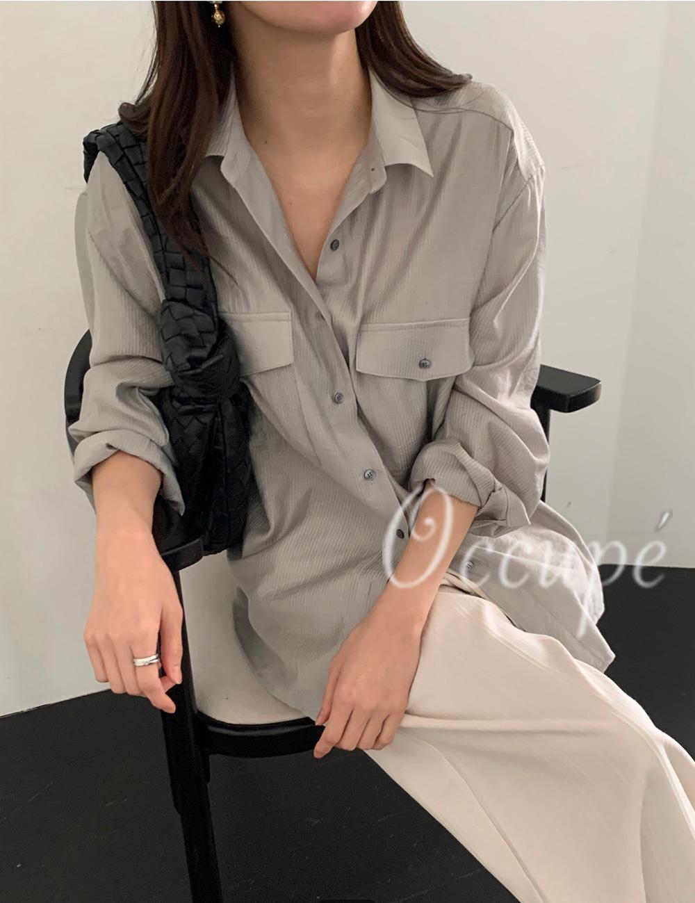 오큐페 [그레이당일]슬러브 레이크 포켓 블라우스 (3col) slub 셔츠블라우스